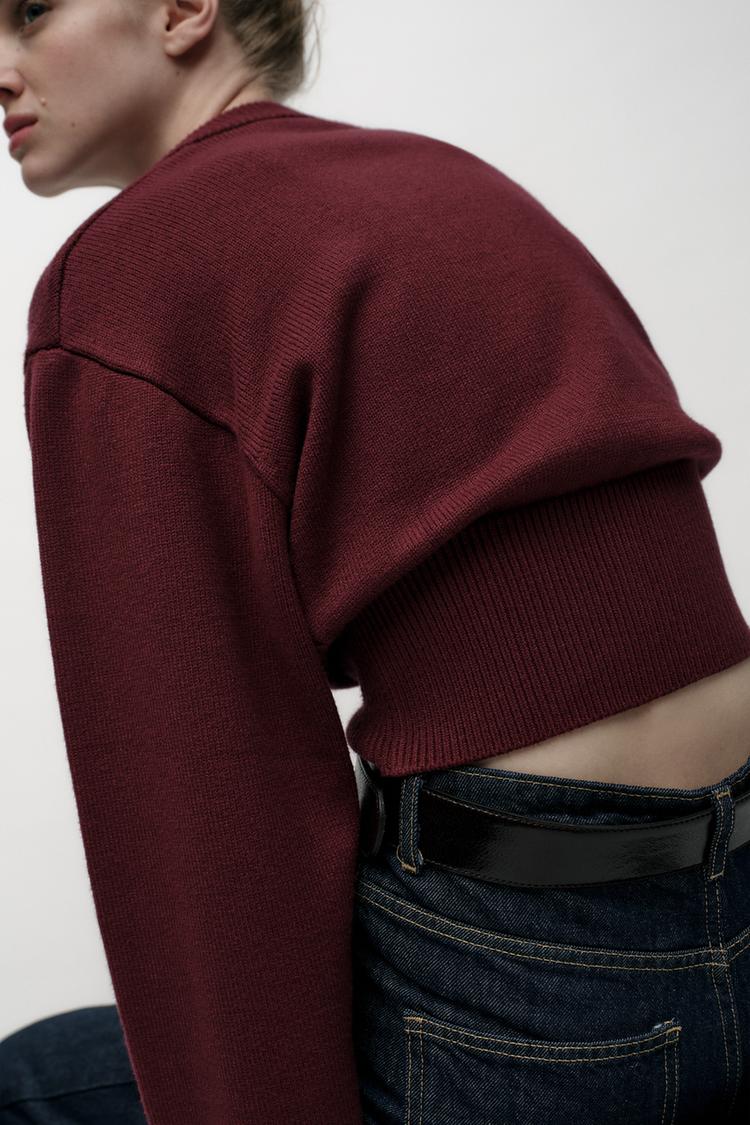 Cropped Knit Sweater with Wide Sleeves