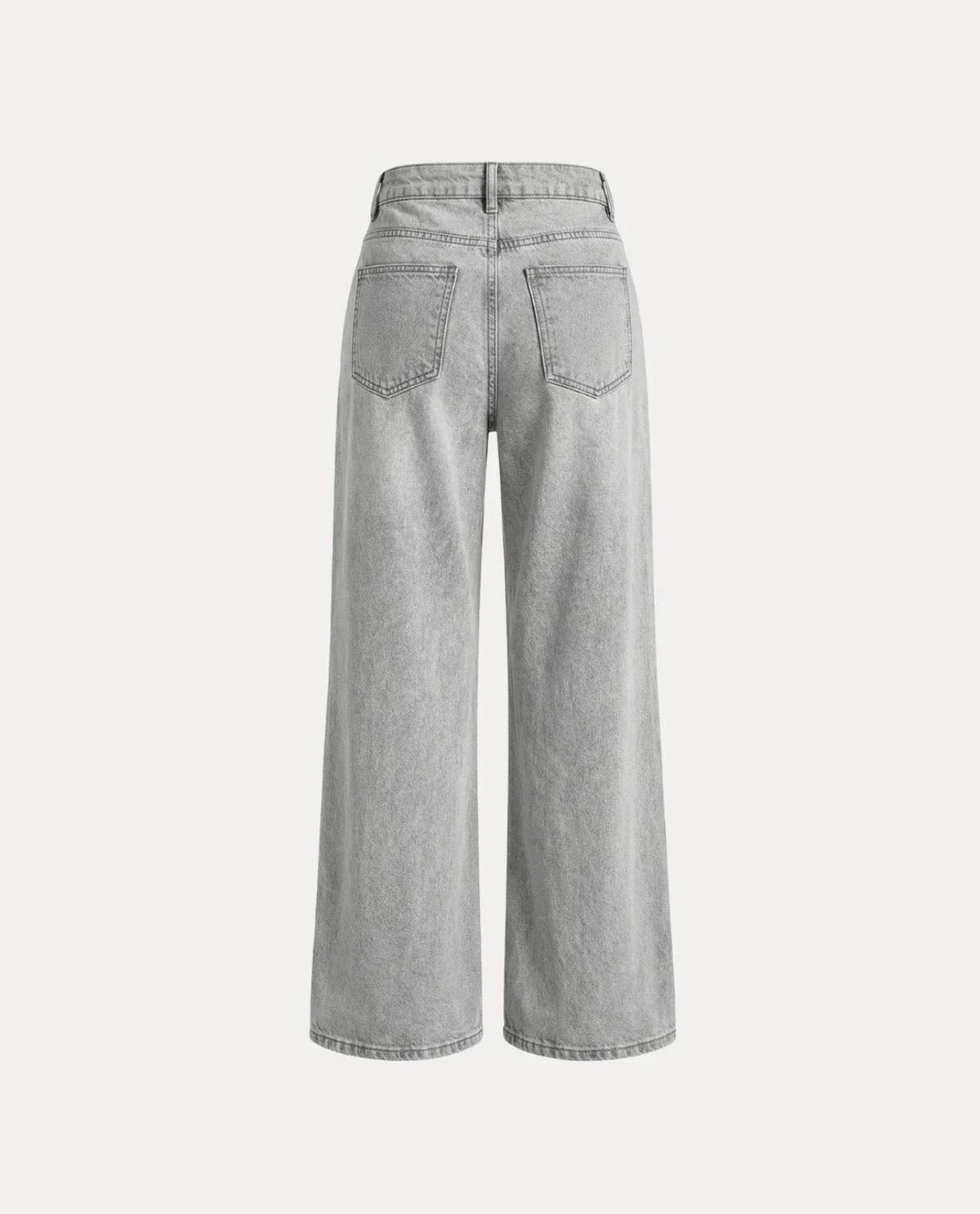 Grey straight jeans, wide leg, back view