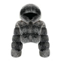 CROPPED MINI HOODED COAT SMOKE