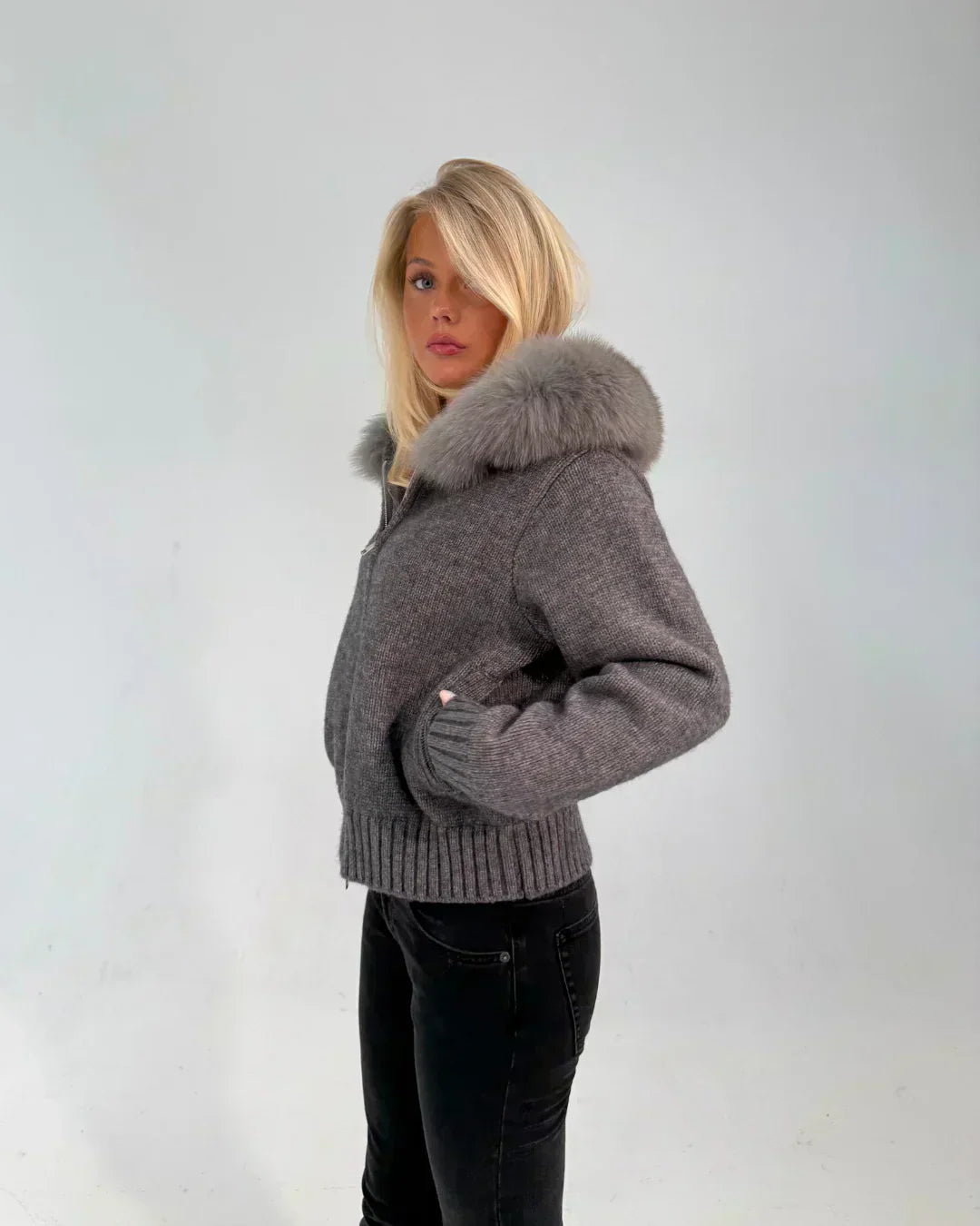 FUR ZIP JACKET GREY