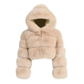 CROPPED MINI HOODED COAT BEIGE