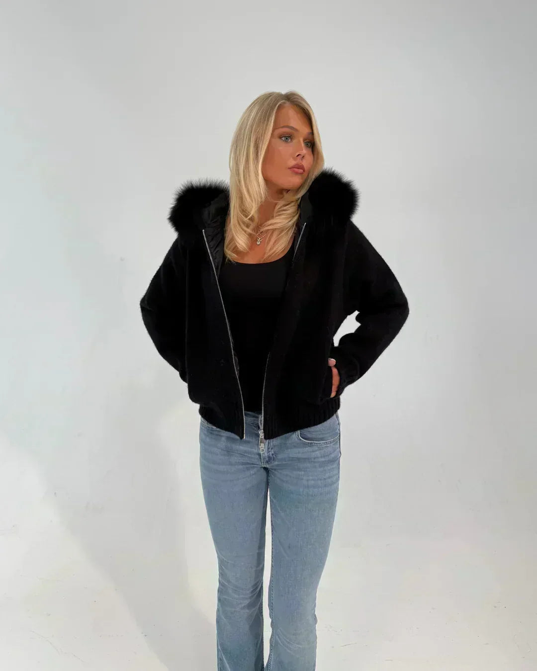 FUR ZIP JACKET BLACK