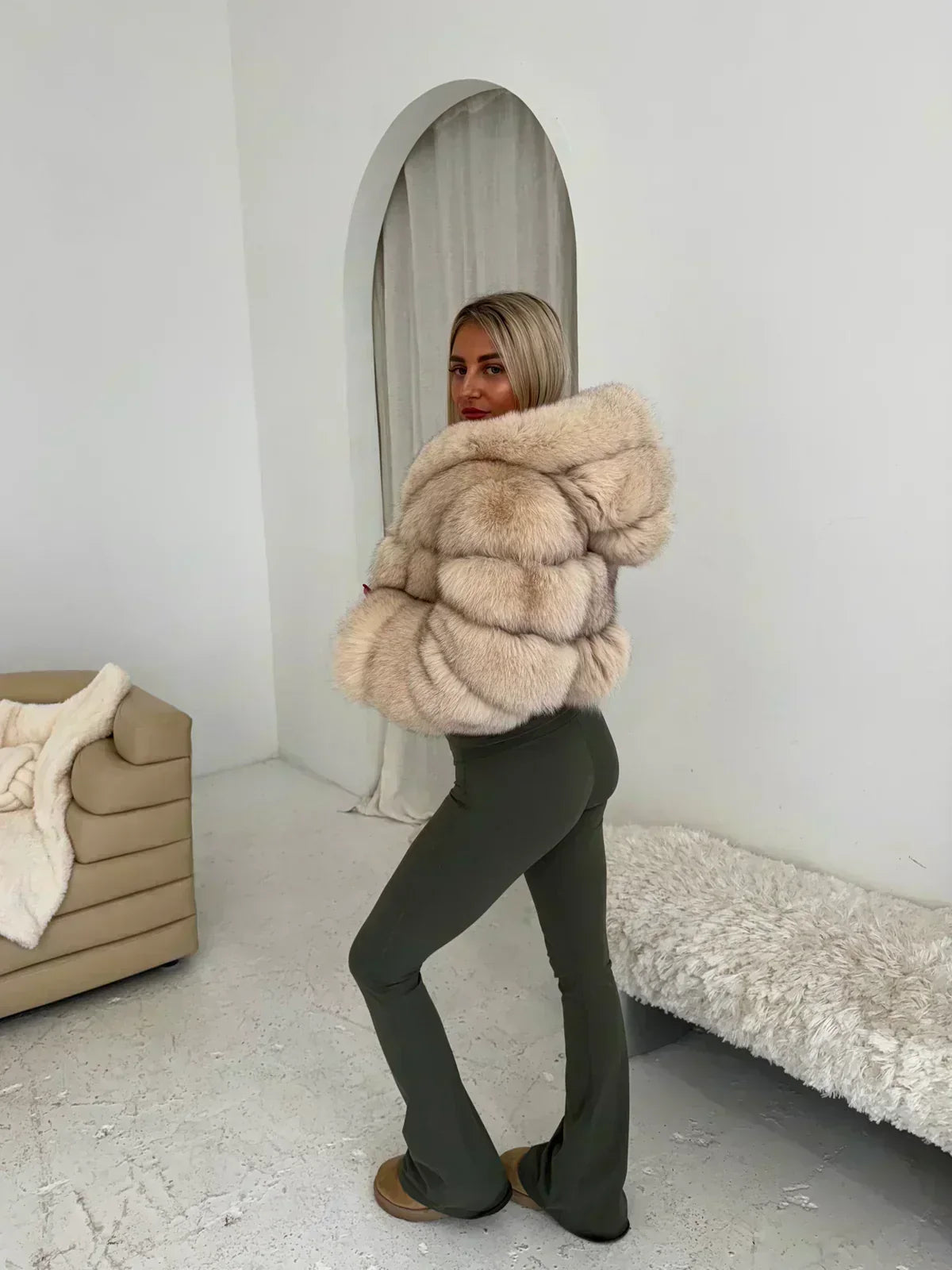 CROPPED MINI HOODED COAT HONEY