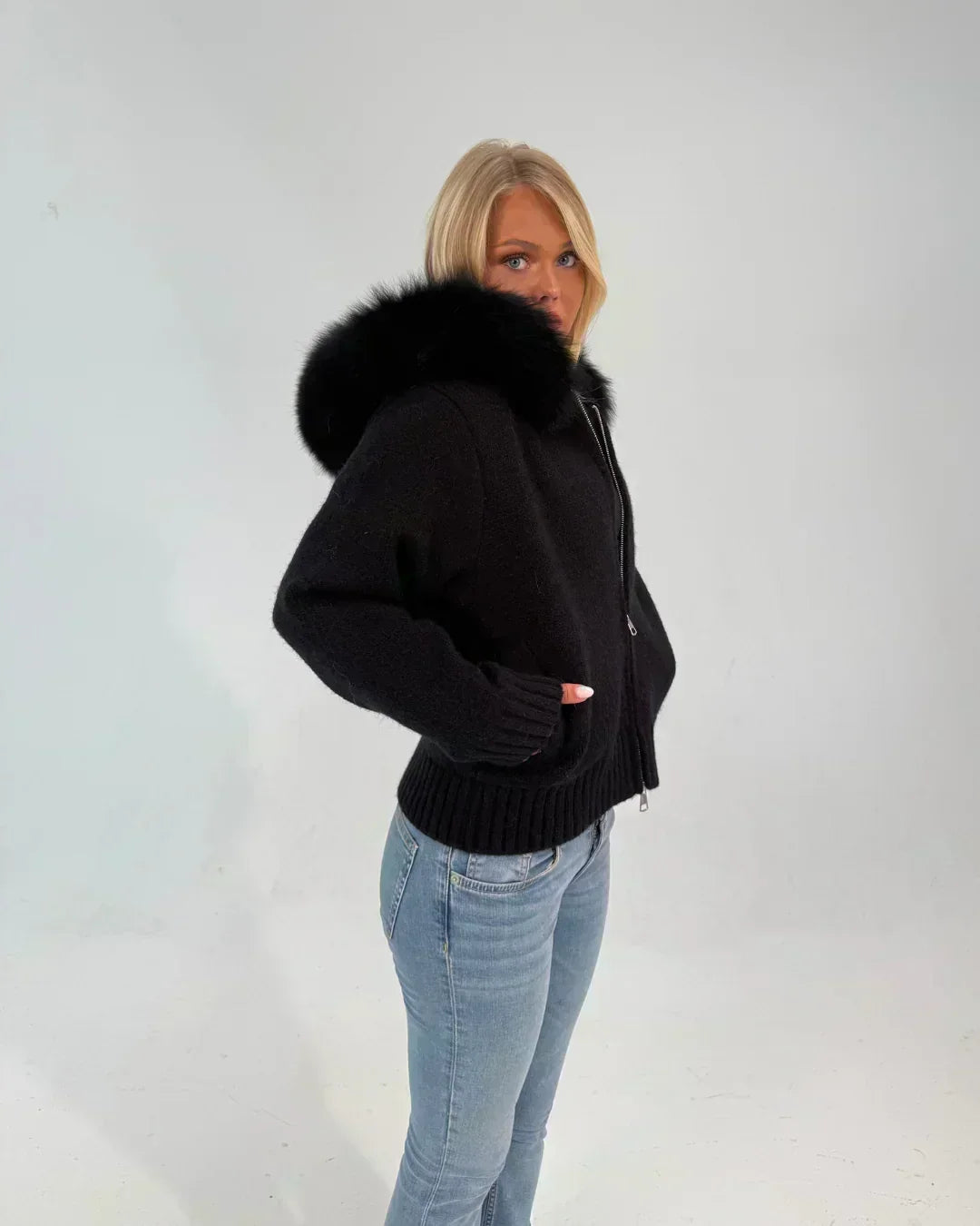FUR ZIP JACKET BLACK