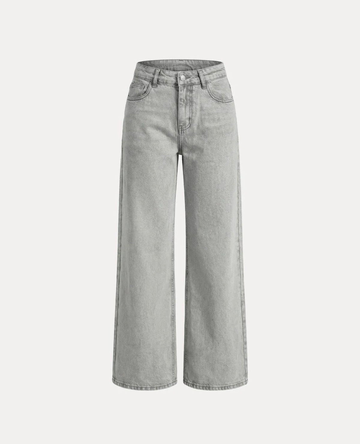 Grey straight jeans, wide leg, front view