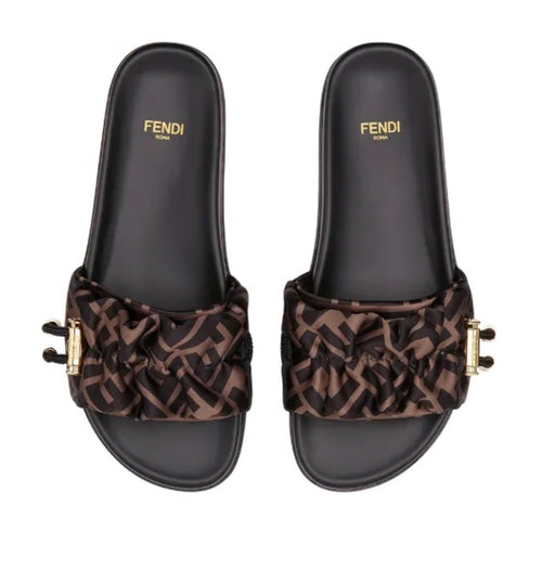 BROWN SILK SANDALS