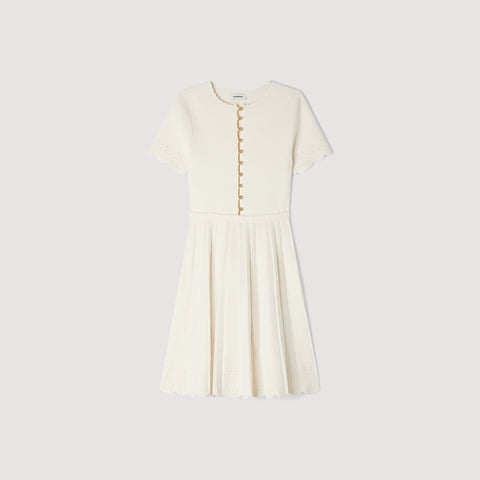 SANDRA SHORT POINTELLE KNIT DRESS