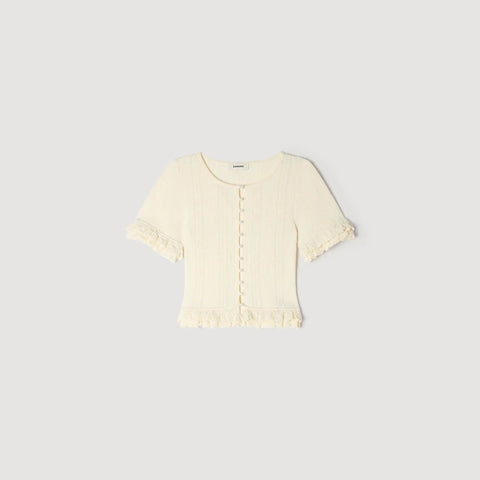 SANDRA RUFFLED KNIT CARDIGAN WHITE