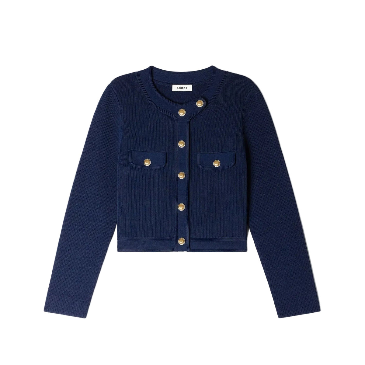 SANDRA CROPPED RIB KNIT CARDIGAN NAVY