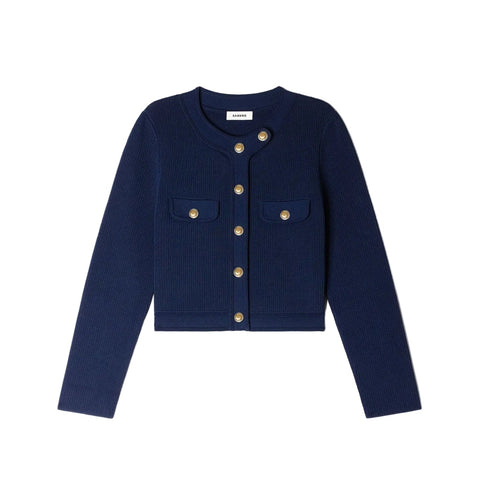SANDRA CROPPED RIB KNIT CARDIGAN NAVY
