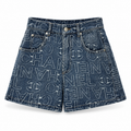 pattern denim shorts