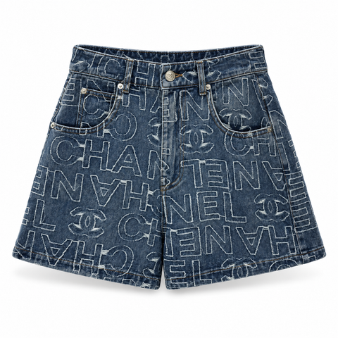 pattern denim shorts